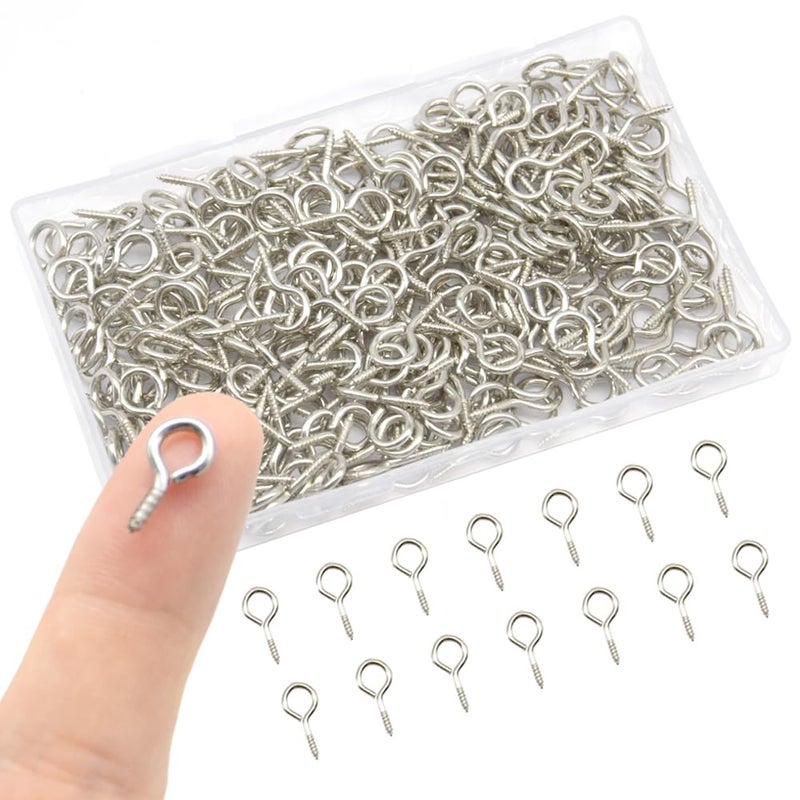 Hocansen 300 Pieces Small Screw Eye Pins 17x8mm Eye pins Hooks Mini Screw Eye Pin Peg for Cork Top Bottles Charm Bead DIY Jewelry Making (17 * 8mm) - Image 1